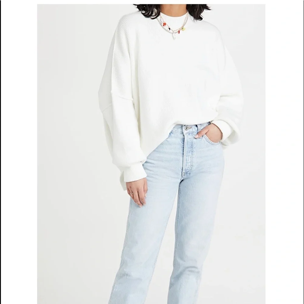 Free People Cozy Oversized Crewneck Sweater in White